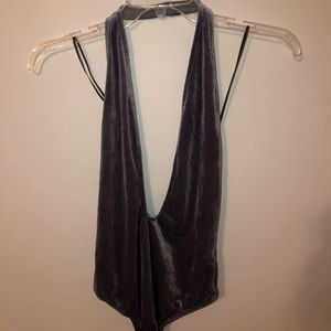 Nastygal Grey Suede Thong Bodysuit